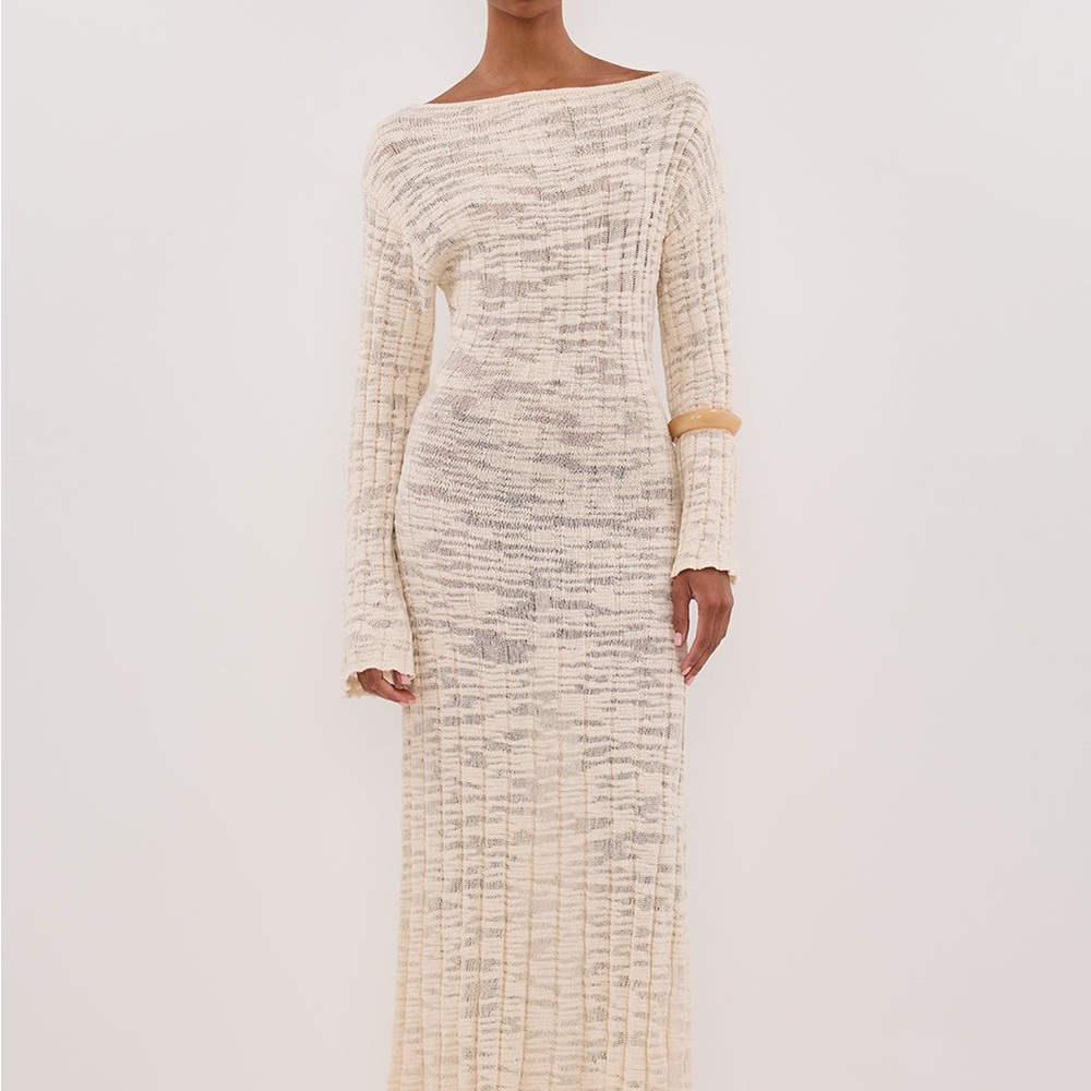 DISSH Cream Knit Maxi Dress. NWT. All Cotton. Left Side Slit. Fits as US8 - Picture 6 of 10